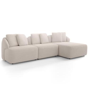 Imagem de Sofá 3 Lugares Com Chaise Direito Sala Living 254cm Arlo F04 Bouclê Bege - Lyam Decor