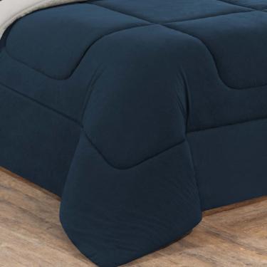 Imagem de Kit Edredom + Jogo De Lençol Malha 100% Algodão Gran Moratta 6 Peças Queen - Azul Marinho/Palha