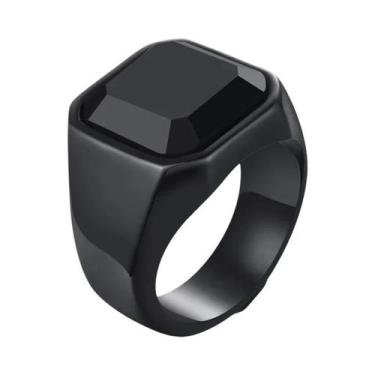 Imagem de Anel Masculino De Aço Inoxidável Preto Quadrado De 12,5mm Com Topo De 