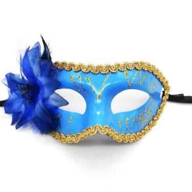 Imagem de Máscara de cosplay floral decorativa azul de plástico de meia face - y