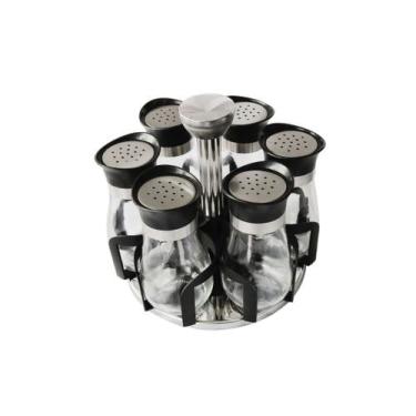 Imagem de Porta tempero com suporte giratório de inox e plástico com 7 peças - T