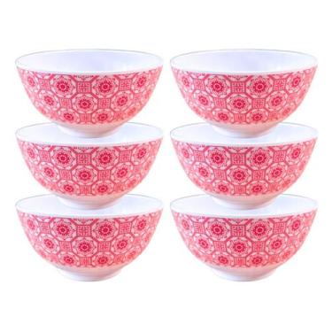 Imagem de 6 Tigela Bowl Melamina Vermelho Decorado Sobremesa 400ml - Sk