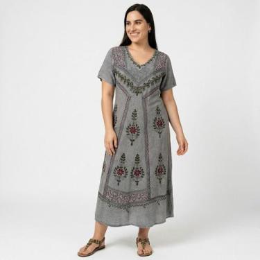 Imagem de Vestido Indiano Longo Manga Curta Liso bordado Colorido 1100-4 - - Sar