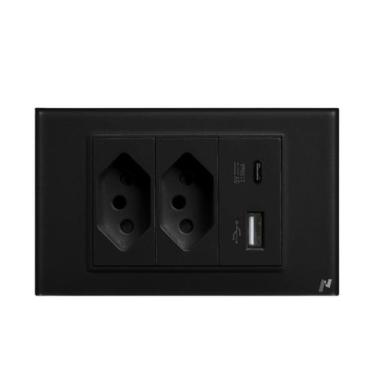 Imagem de Tomada Dupla Usb Usbc Novadigital 10a 16a 20a 4x2 Vidro Temperado Embu