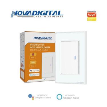 Imagem de Interruptor tecla Fisica com Led 1 boão Zigbee Branco NovaDigital -NFZ