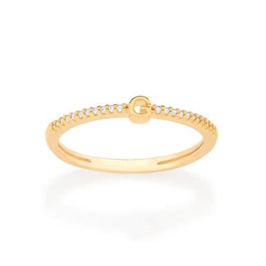 Imagem de Anel Rommanel Letras Folheado a Ouro com Zircônia 513071, Dourado, 14