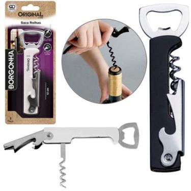 Imagem de Abridor de garrafa / saca rolha de inox 3 em 1 borgonha preto/branco 1