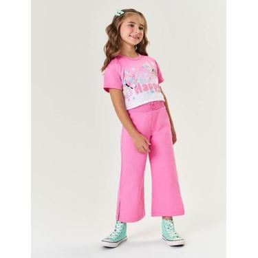 Imagem de Calça Wide Leg Infantil Menina Em Sarja Rosa Mundo Cinti, Rosa, 14