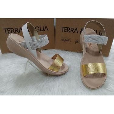 Imagem de Tamanco Feminino Conforto Terra e Agua 479000, Off white ouro metaliza