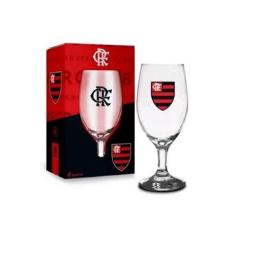 Imagem de Taça Chopp Vidro Windsor 330ml - Flamengo - Brasfoot, Vermelho e Preto
