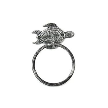 Imagem de Hampton Nautical Porta-toalha antigo prata 17,78 cm - decoração de praia com tartaruga marinha - ferro fundido