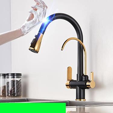 Imagem de Filtro de toque dourado Torneira de cozinha Quente Frio Puxe para fora Torneira misturadora de pia de cozinha Sensor purificador de água potável Torneiras de mistura de cozinha, 9, toque, ouro preto