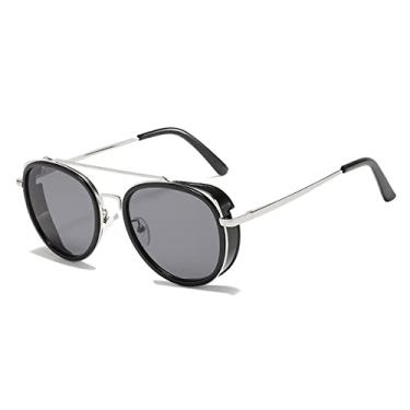 Imagem de Óculos de sol redondos de metal steampunk feminino moda masculina de luxo para dirigir óculos de sol espelho uv400 zonnebril dames óculos, prata c3 preto, china