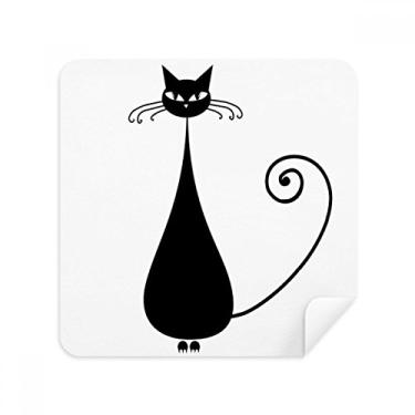 Imagem de Óculos de limpeza de tela de pano preto gato sentado Halloween Animal Art Outline tecido de camurça pacote com 2