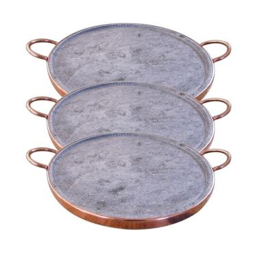 Imagem de Kit 3 Formas Para Pizza Pedra Sabão Alças Cobre Gg 42Cm
