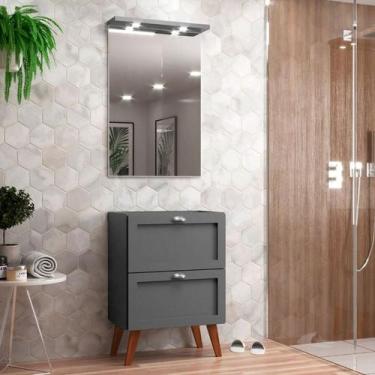 Imagem de Gabinete Para Banheiro Com Espelheira 60cm Retro Mdf Grafite Milano -