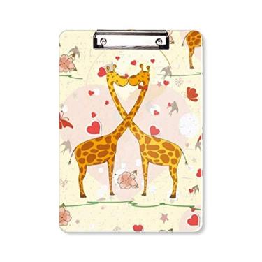 Imagem de Prancheta de prancheta Yellow Kissing Girafas Dia dos Namorados pasta, bloco de escrita A4