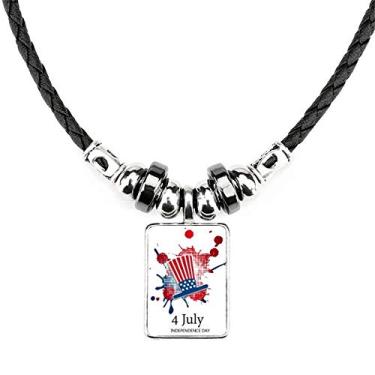 Imagem de DIYthinker America 4 de julho, dia independente, chapéu, colar, joias, torque, pingente de corda de couro
