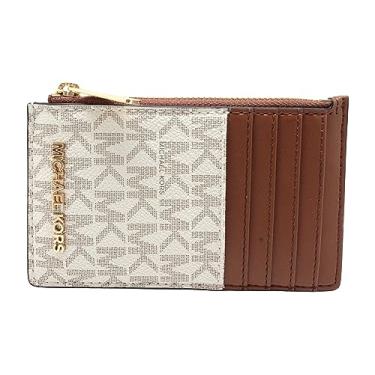 Imagem de Michael Kors Jet Set Travel Top Zip Card Case Carteira Bolsa de Moedas Baunilha, Marrom, Viagem Jet Set