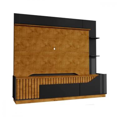 Imagem de Home Theater Ripado Dallas Para Tv Até 75 Polegadas Bechara Naturalle Com Preto
