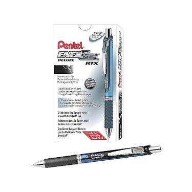Imagem de Pentel EnerGel RTX Caneta de tinta gel retrátil, ponta média, ponta agulha, tinta preta, caixa com 12 (BLN77-A)