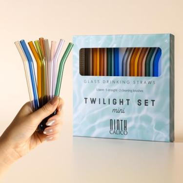 Imagem de Pacote com 10 canudos pequenos pequenos reutilizáveis de vidro – Coloridos, duráveis – Inclui 5 canudos retos, 5 canudos dobrados e 2 escovas de limpeza – para smoothies, café gelado, lates, matcha