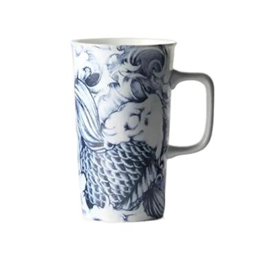 Imagem de GRFIT Caneca 500 ml Caneca de Grande Capacidade Padrão Personalidade Copo Cerâmico Beber Café da Manhã Copo de Leite Caneca de Café (Cor: Latão)