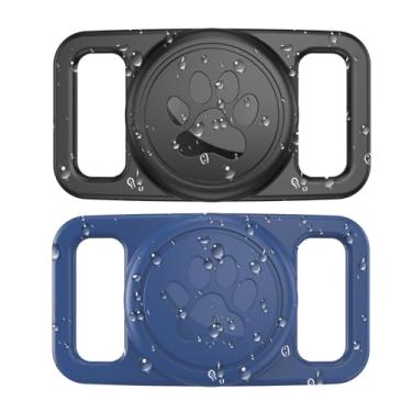 Imagem de Pacote com 2 para suporte de coleira de cachorro AirTag, capa de silicone impermeável para Apple AirTag, rastreamento de animais de estimação