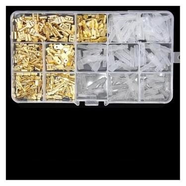 Imagem de 270 peças 2,8/4,8/6,3 mm conector de fio fêmea macho isolado fio elétrico crimpagem terminais pá conectores sortidos kit (270 peças douradas)