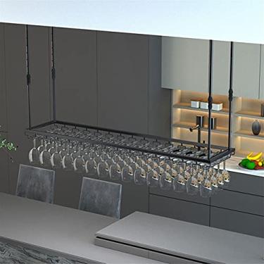 Imagem de Prateleiras de vinho tipo teto suporte de garrafa de vinho suporte de garrafa de vinho pendurado rack de copo de vinho taça, prateleira de armazenamento de decoração de casa vintage (tamanho: 100 x 35