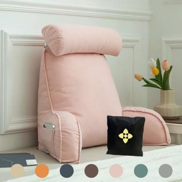 Imagem de Almofada de leitura com suporte para as costas para cama | Almofada terapêutica de leitura | Almofada de suporte lombar com apoio de braço | Almofada para relaxar para assento de cama com bolsa |