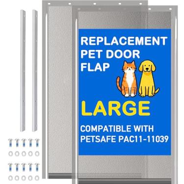 Imagem de Pacote com 2 abas grandes de substituição para porta de cachorro PAC11-11039 com 2 suportes de metal, compatível com porta PetSafe Freedom para cães e gatos, fecho magnético (translúcido moky)