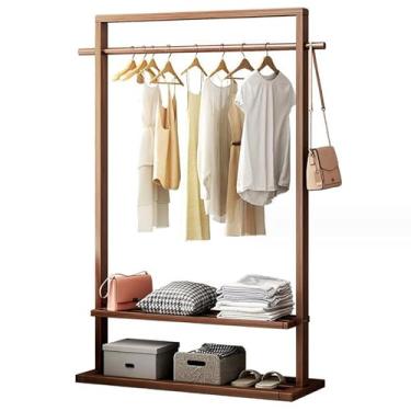 Imagem de Porta-roupas de madeira comercial dobrável resistente pode pendurar saco, alta capacidade com moldura dupla inferior independente rack de armazenamento de guarda-roupa, 100 * 32 * 158 cm