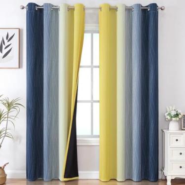 Imagem de Cortina Estelar Textiler Ombre Azul Marinho Amarelo 132x244cm