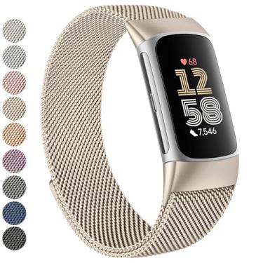 Imagem de Vanjua Pulseira de substituição magnética ajustável para Fitbit Charge 6/Charge 5, feminina, masculina, de aço inoxidável, compatível com Fitbit Charge 6/Charge 5, monitor de atividades físicas (ouro