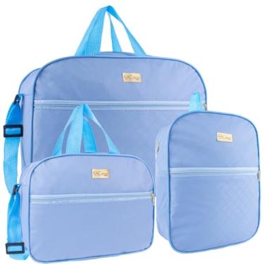 Imagem de Kit 3 Bolsas Maternidade - Kit contém 2 Bolsas Mala Maternidade e 1 Mochila de Passeio, Bolsa de Bebê Saída Maternidade (Azul Bebê)