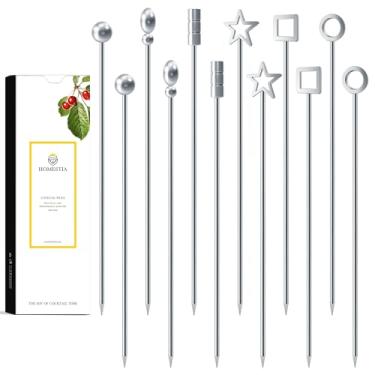 Imagem de Homestia 12 peças de palitos de coquetel de metal para bebidas, cabeças decorativas de 11 cm palitos de coquetel para enfeite de coquetel espadas de coquetel, palhetas de martini chiques, alfinetes de