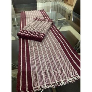 Imagem de Conjunto de 7 peças de corrida de mesa de algodão com 6 almofadas e 1 trilho de mesa perfeito para jantares e reuniões de família(JGAM15)