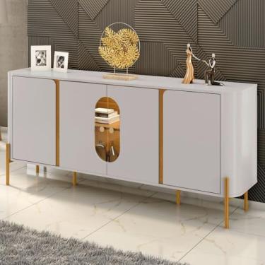 Imagem de Balcão Buffet Tambaú 4 Portas 1 Prateleira com Vidro e Led Off White/Naturalle - Móveis Bechara