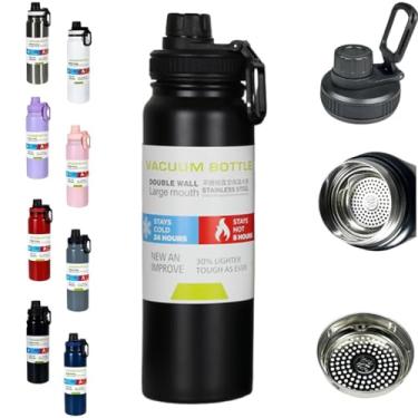 Imagem de Garrafa Térmica Inox 800ml com Alça – Vedação Antivazamento, Parede Dupla, Bebidas Quentes e Frias, Academia Escritório (Cor: Preta)