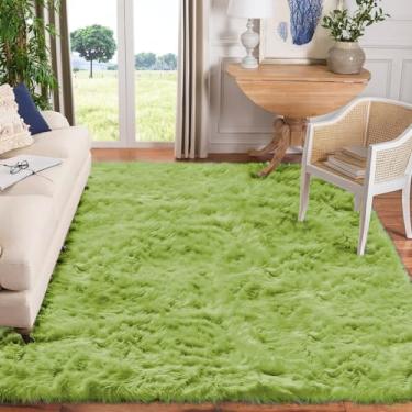 Imagem de Goolela Tapetes de área para sala de estar tapete felpudo 8x10 quarto tapete de cabeceira verde lavável tapete peludo de pele sintética macio tapete de pele de carneiro retangular
