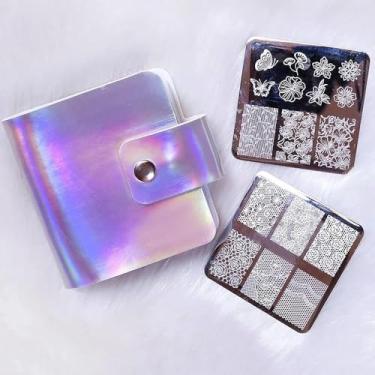 Imagem de 1 peça organizador de arte de unhas quadrado colorido com 20 compartimentos, bolsa de armazenamento de carimbos de arte de unha, suporte para placas de estampagem a quente, bagagem.