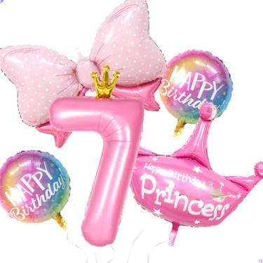 Imagem de Princesas 7 balões de aniversário para artigos de festa, hélio 101,6 cm arco de coroa de folha 7ª festa decoração de balão para meninas princesa 7 anos de idade decorações de aniversário lembrancinhas