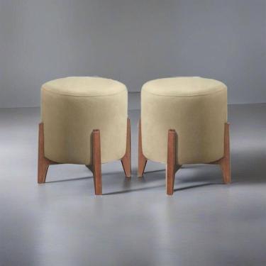 Imagem de Kit 2 Puff Decorativo Para Sala Redondo Luxo Roma Suede Bege