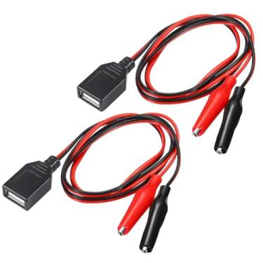 Imagem de Cabo adaptador USB fêmea para jacaré, clipe jacaré, sonda de jumper para USB macho e fêmea cabo de teste 24AWG cabo de clipe jacaré vermelho e preto para testar o circuito