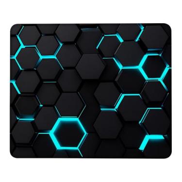 Imagem de Mouse pad hexagonal preto abstrato, mouse pad quadrado com borda costurada, tapete de mesa com base antiderrapante, tapete de proteção de mesa lavável 24 x 19 cm