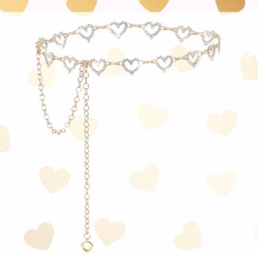 Imagem de Grevosea Corrente de cintura dourada, corrente de cinto de coração de strass ajustável de metal para mulheres, vestidos jeans e calças (ouro)