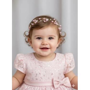Imagem de Tiara de Flores Luxo Elegante Rosa para Bebês e Crianças - Mimos & Del