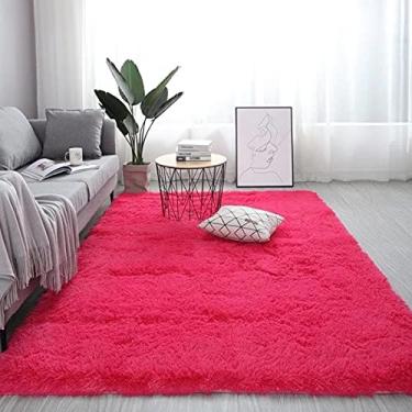 Imagem de jia cool Tapetes de pelúcia super macios, tapetes fofos, tapetes de pelúcia modernos para sala de estar, quarto, quarto de criança, quarto de bebê, decoração de casa, tapete retangular felpudo durável, antiderrapante, 100 x 150 cm, vermelho rosa