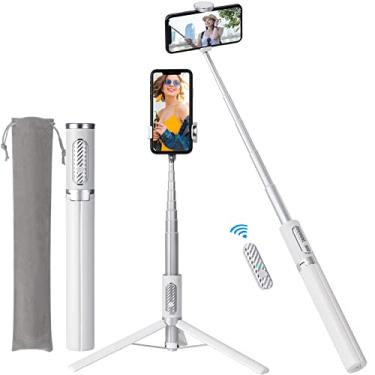 Imagem de ULCLAYRUS Tripé de alumínio para selfie de 152 cm para iPhone e Android com controle remoto, tripé de viagem, tripé de telefone rotação 270 para iPhone 14/13/12/11 Pro/XS Max/XS/XR/X, Samsung e smartphone branco